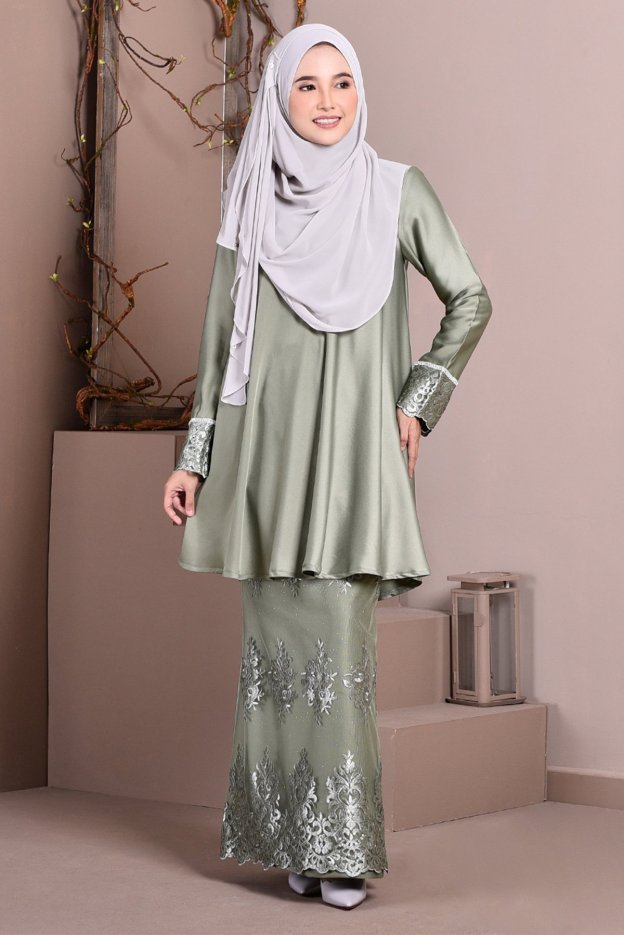 Baju Kurung Lace Avery - Olive Green
