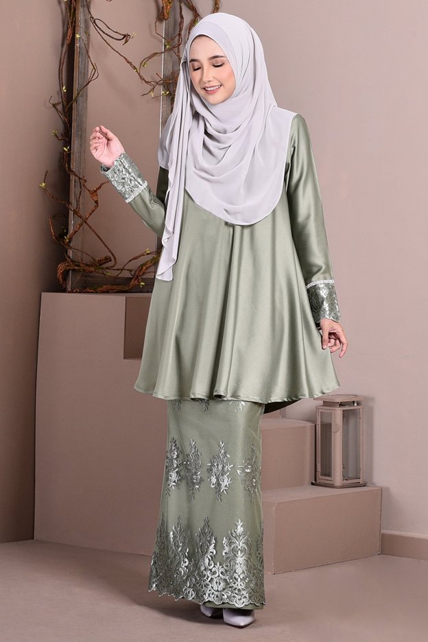 Baju Kurung Lace Avery - Olive Green