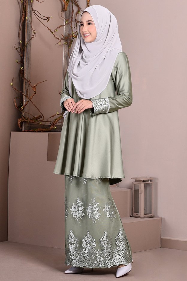 Baju Kurung Lace Avery - Olive Green