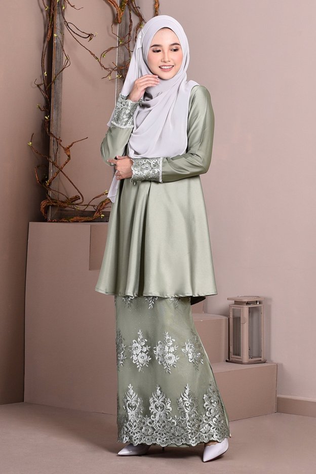 Baju Kurung Lace Avery - Olive Green