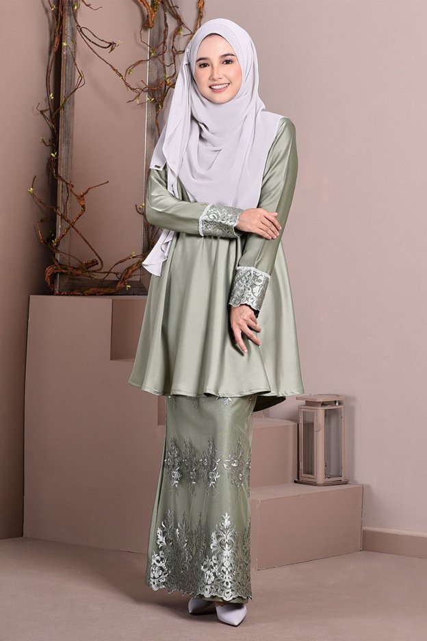 Baju Kurung Lace Avery - Olive Green