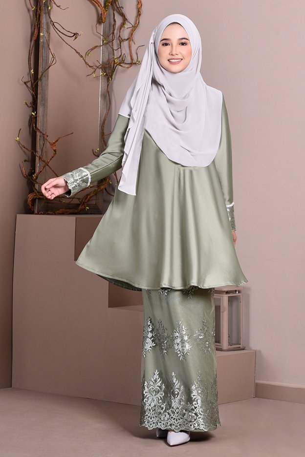 Baju Kurung Lace Avery - Olive Green