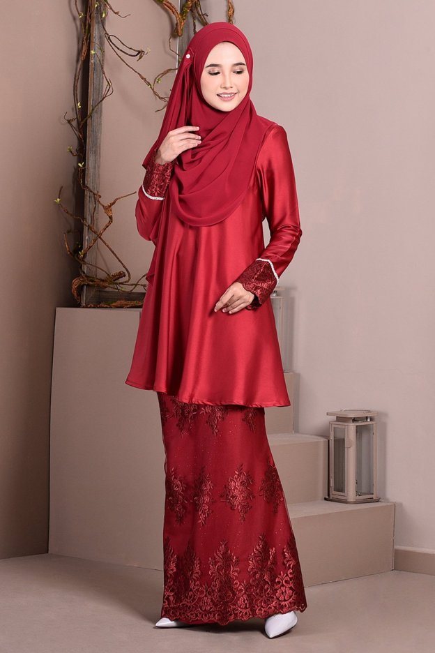Baju Kurung Lace Avery - Scarlet Red