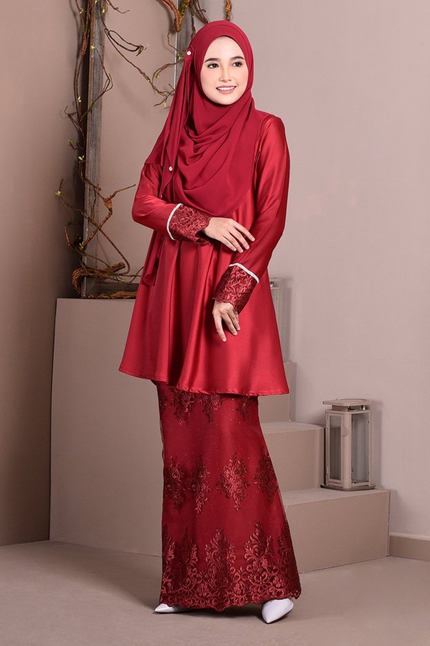Baju Kurung Lace Avery - Scarlet Red
