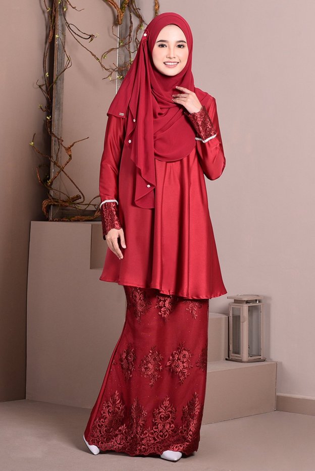 Baju Kurung Lace Avery - Scarlet Red