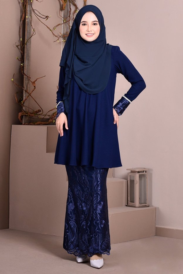 Baju Kurung Lace Aveth - Navy Blue