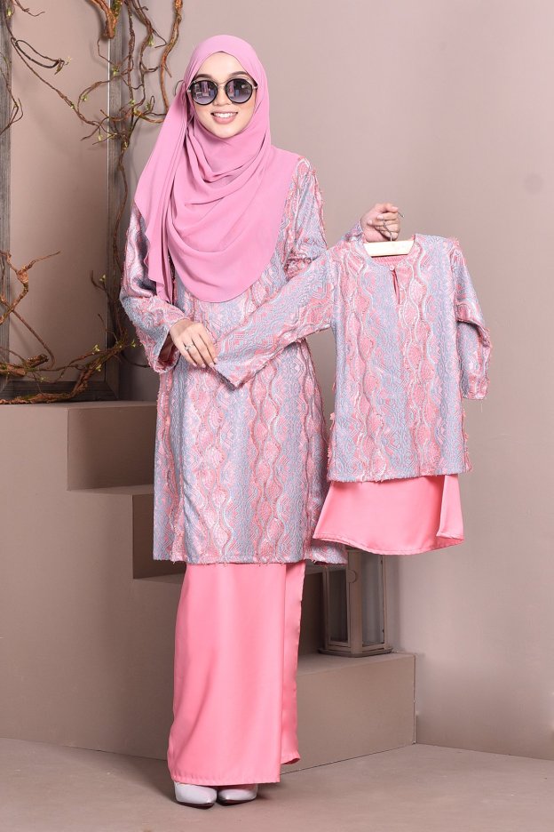 Baju Kurung Pahang Lace Gia Kids - Baby Pink