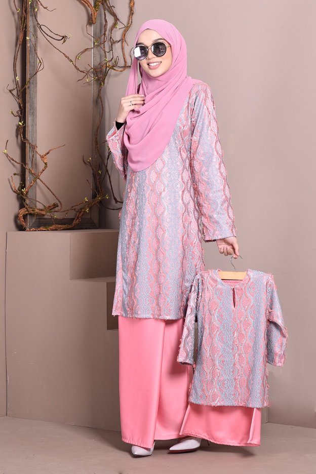 Baju Kurung Pahang Lace Gia Kids - Baby Pink