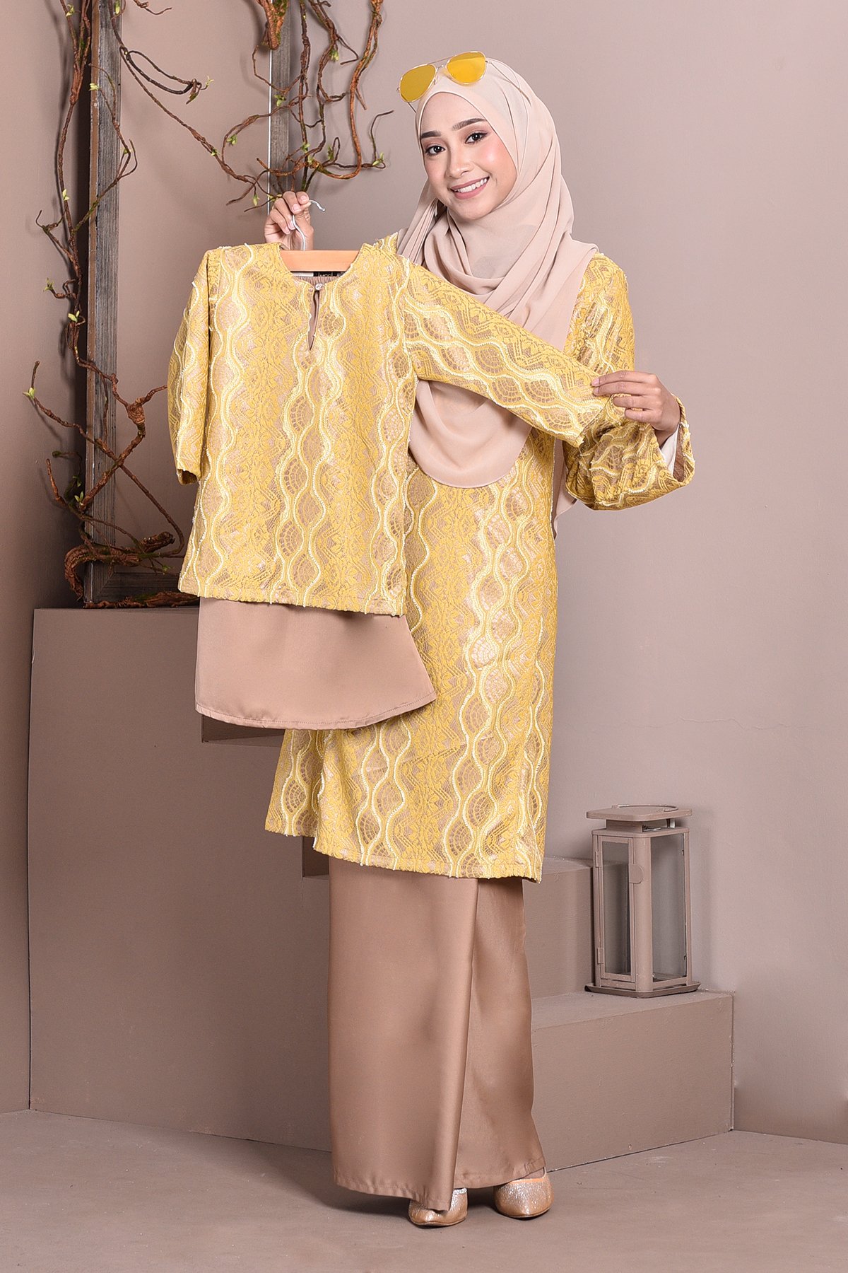Baju Kurung Pahang Lace Gia Kids - Gold