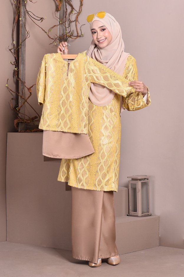 Baju Kurung Pahang Lace Gia Kids - Gold