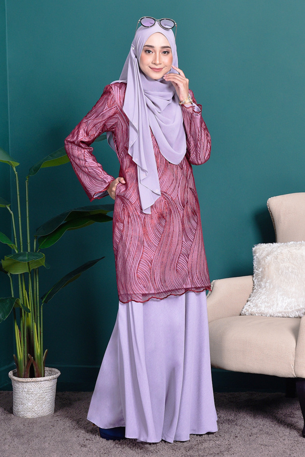 Baju Kurung Lace Lilian - Ruby Grey