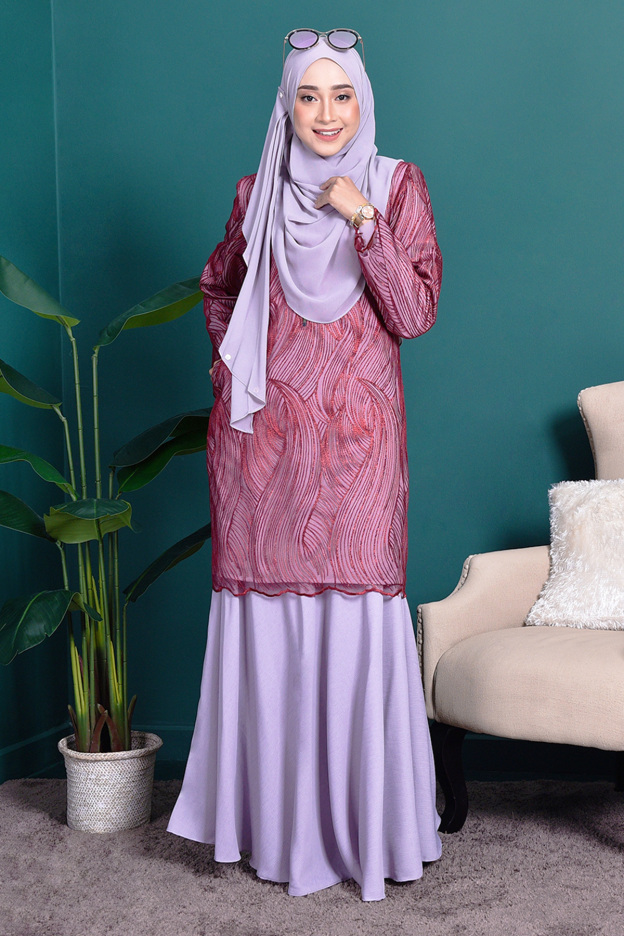Baju Kurung Lace Lilian - Ruby Grey