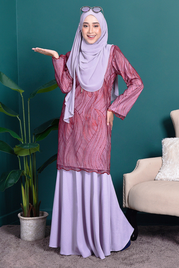 Baju Kurung Lace Lilian - Ruby Grey