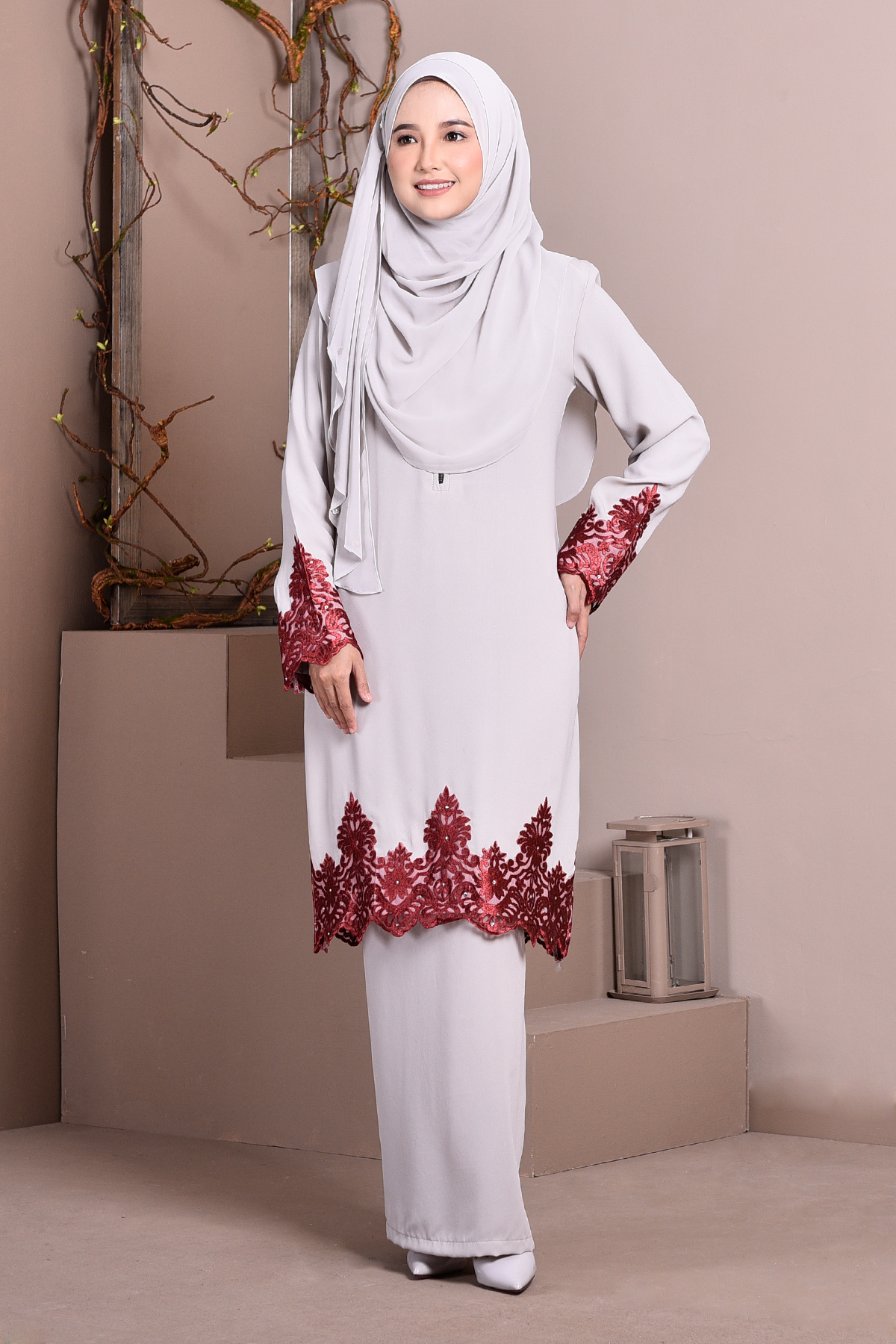 Baju Kurung Lace Royal Maya - Cloud Grey