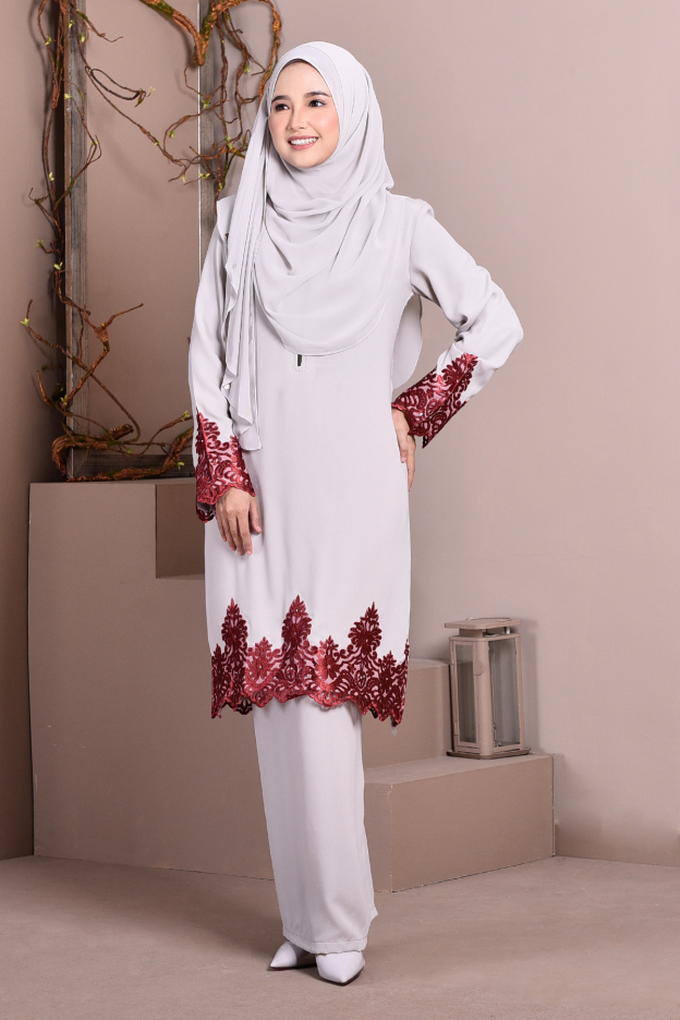 Baju Kurung Lace Royal Maya - Cloud Grey