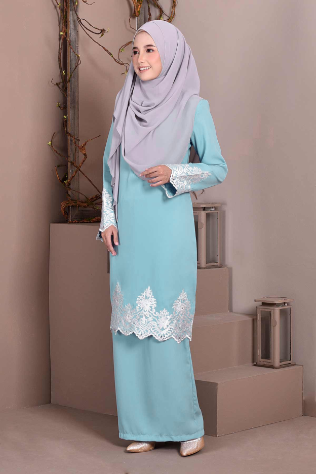 Baju Kurung Lace Royal Maya - Cotton Blue
