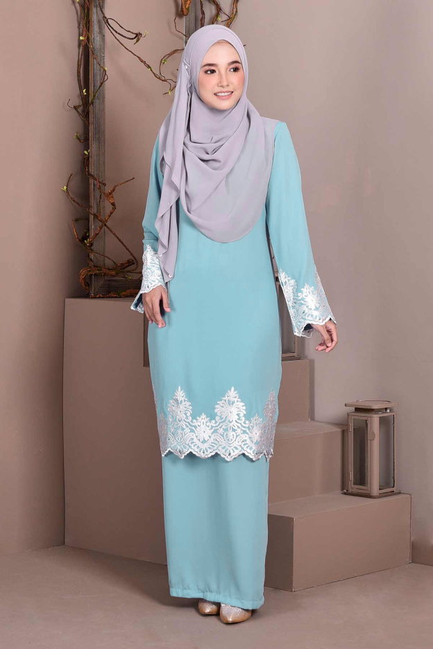 Baju Kurung Lace Royal Maya - Cotton Blue