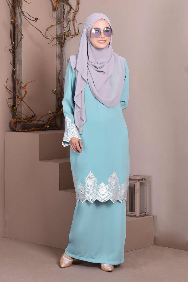 Baju Kurung Lace Royal Maya - Cotton Blue