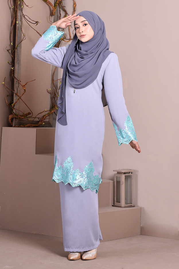 Baju Kurung Lace Royal Maya - Fresh Grey