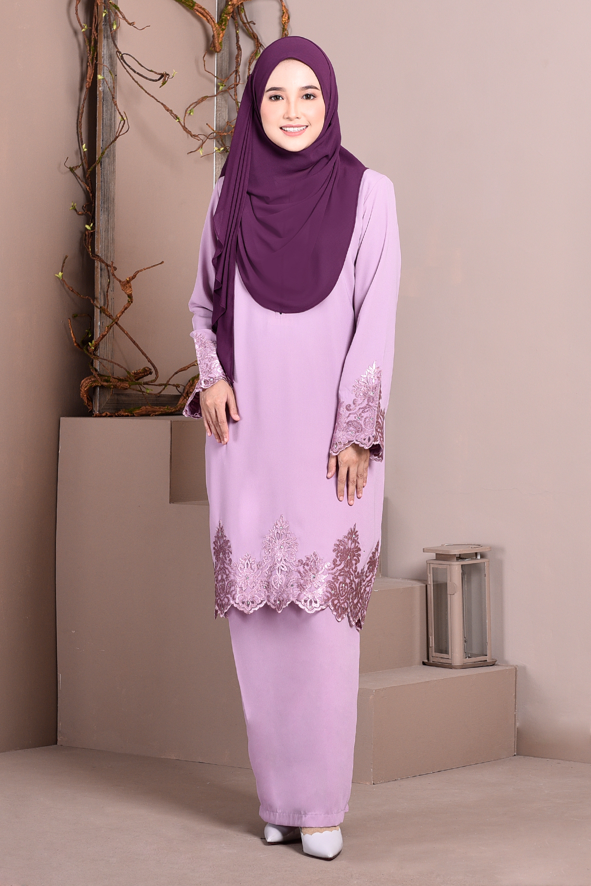 Baju Kurung Lace Royal Maya - Lilac Purple