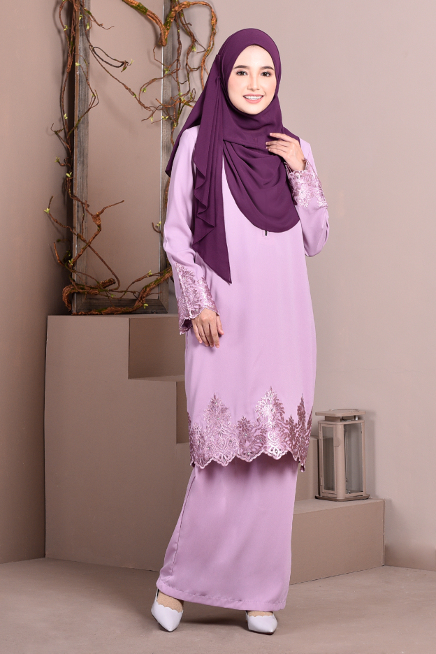 Baju Kurung Lace Royal Maya - Lilac Purple