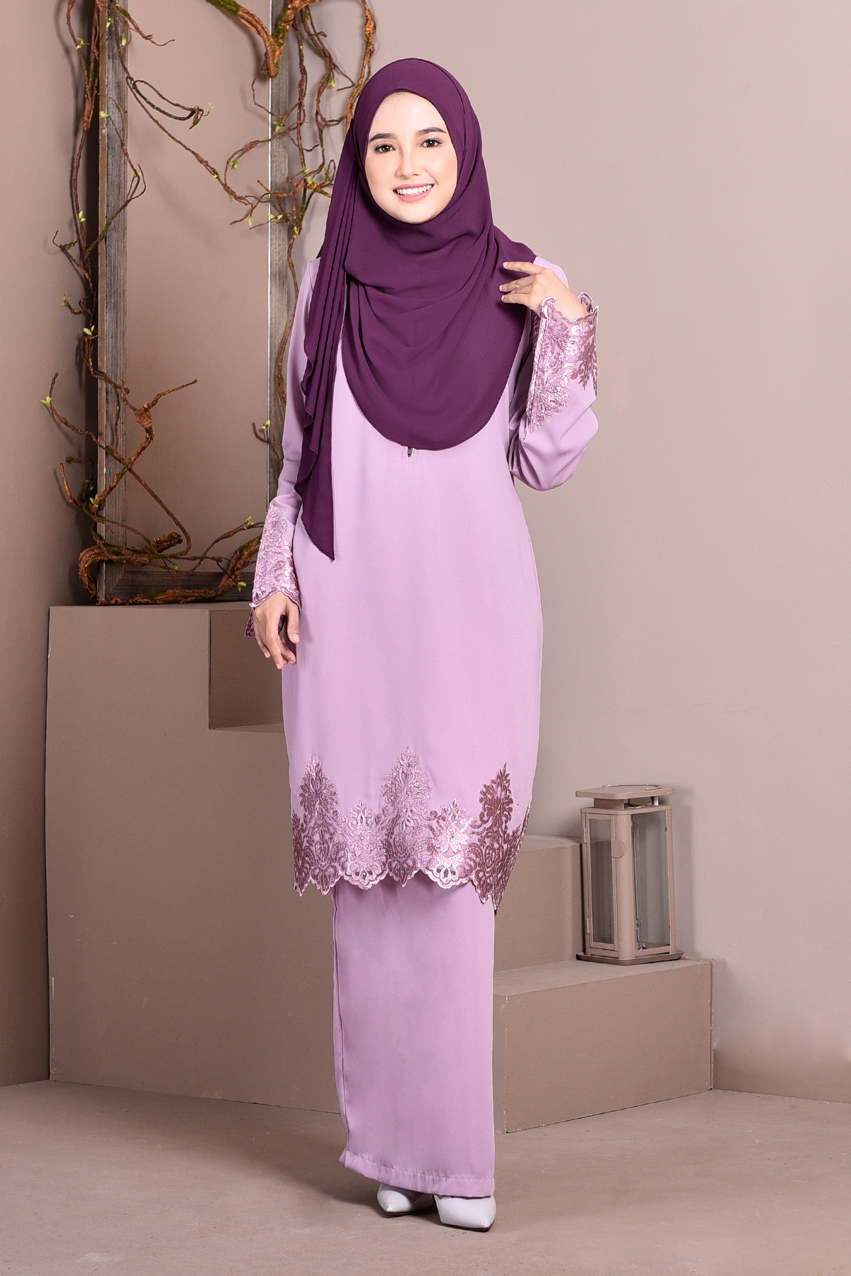 Baju Kurung Lace Royal Maya - Lilac Purple
