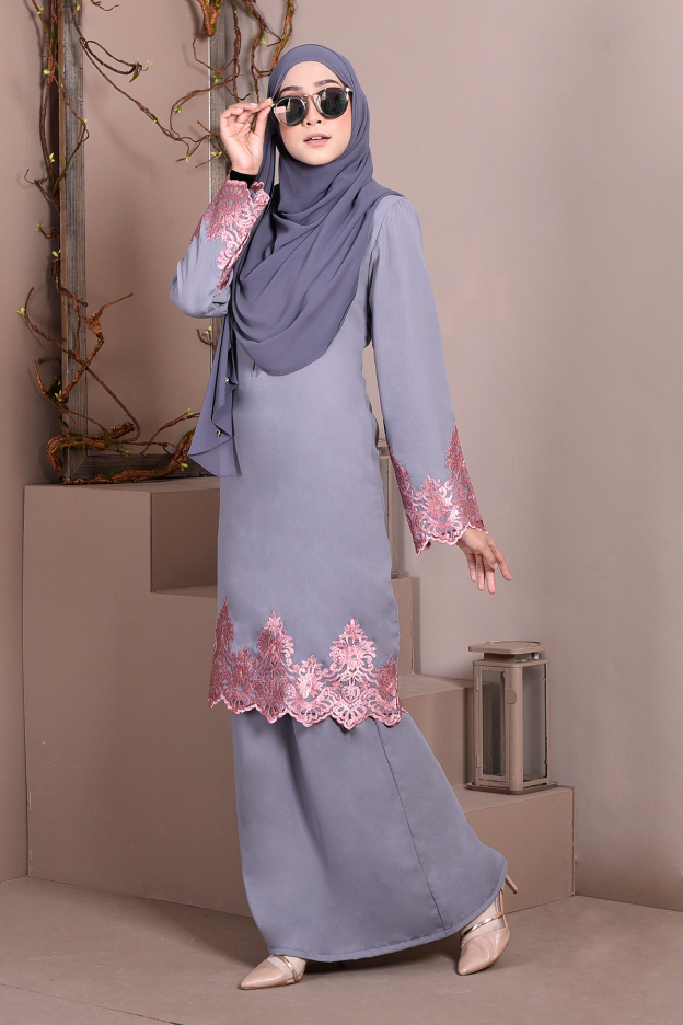 Baju Kurung Lace Royal Maya - Mist Grey