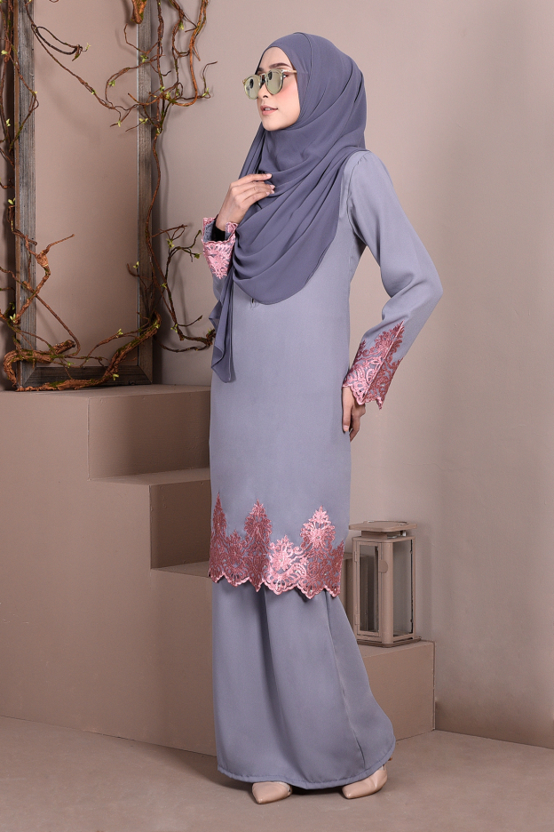 Baju Kurung Lace Royal Maya - Mist Grey