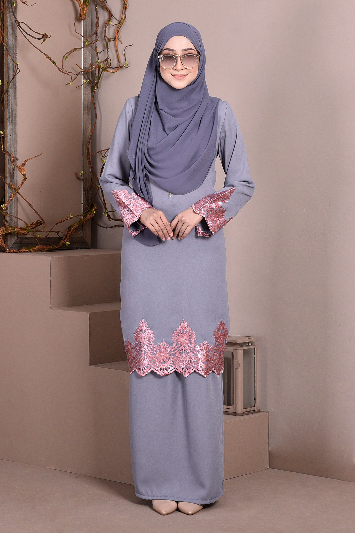 Baju Kurung Lace Royal Maya - Mist Grey