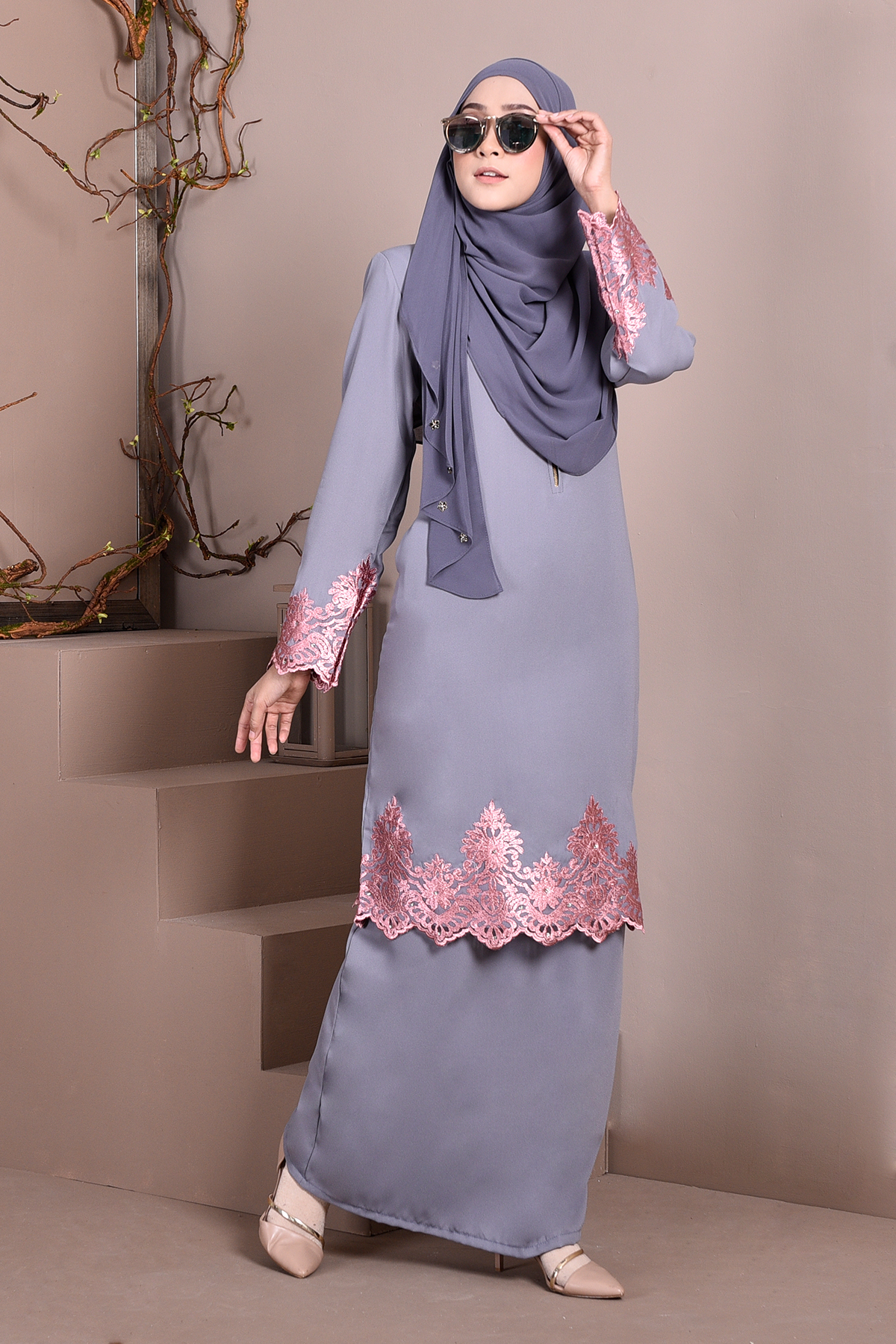 Baju Kurung Lace Royal Maya - Mist Grey