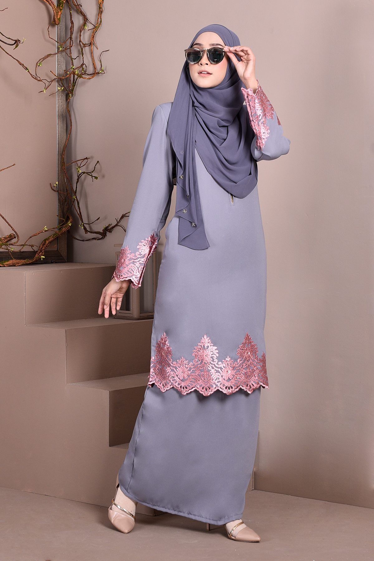 Baju Kurung Lace Royal Maya - Mist Grey