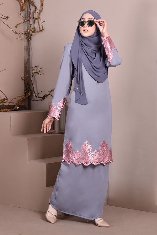 Baju Kurung Lace Royal Maya - Mist Grey