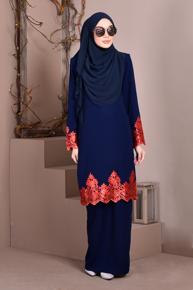 Baju Kurung Lace Royal Maya - Navy Blue