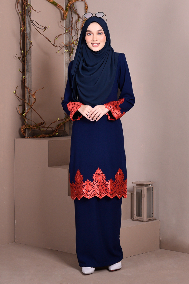 Baju Kurung Lace Royal Maya - Navy Blue