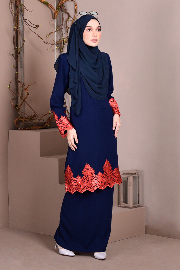 Baju Kurung Lace Royal Maya - Navy Blue