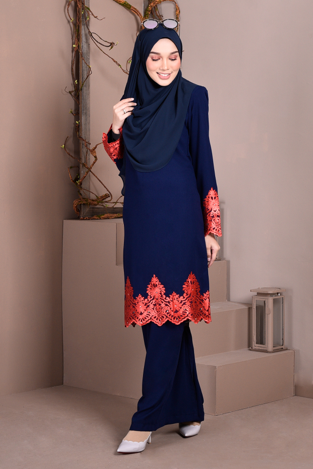 Baju Kurung Lace Royal Maya - Navy Blue