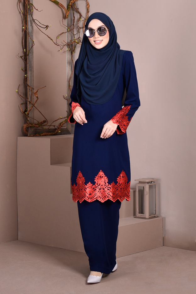 Baju Kurung Lace Royal Maya - Navy Blue