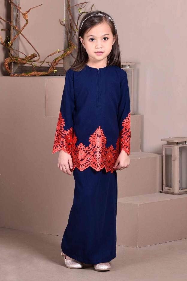 Baju Kurung Lace Royal Maya Kids - Navy Blue
