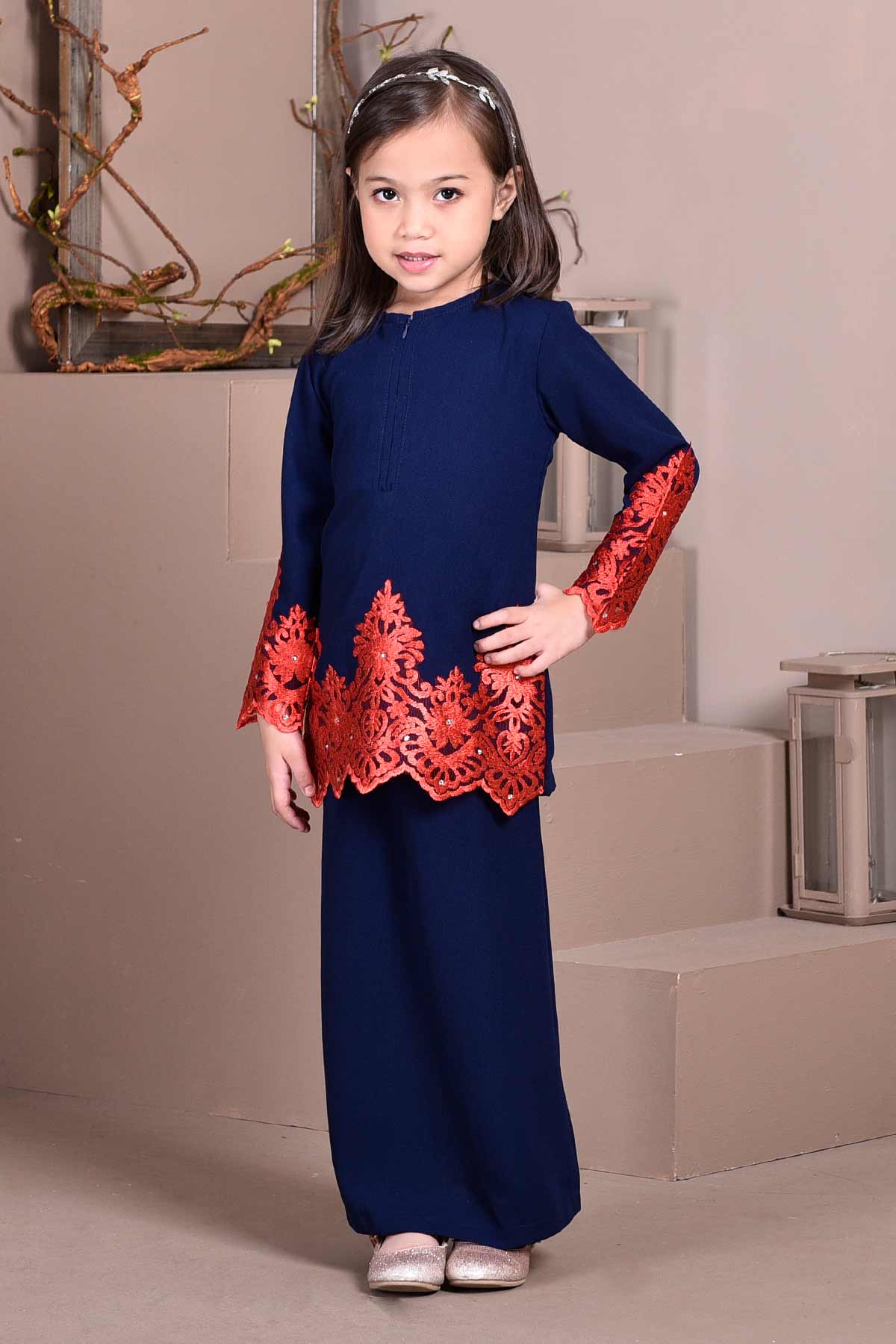 Baju Kurung Lace Royal Maya Kids - Navy Blue