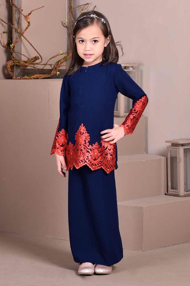 Baju Kurung Lace Royal Maya Kids - Navy Blue