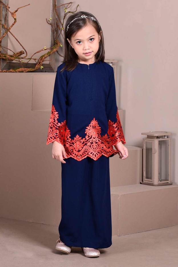 Baju Kurung Lace Royal Maya Kids - Navy Blue