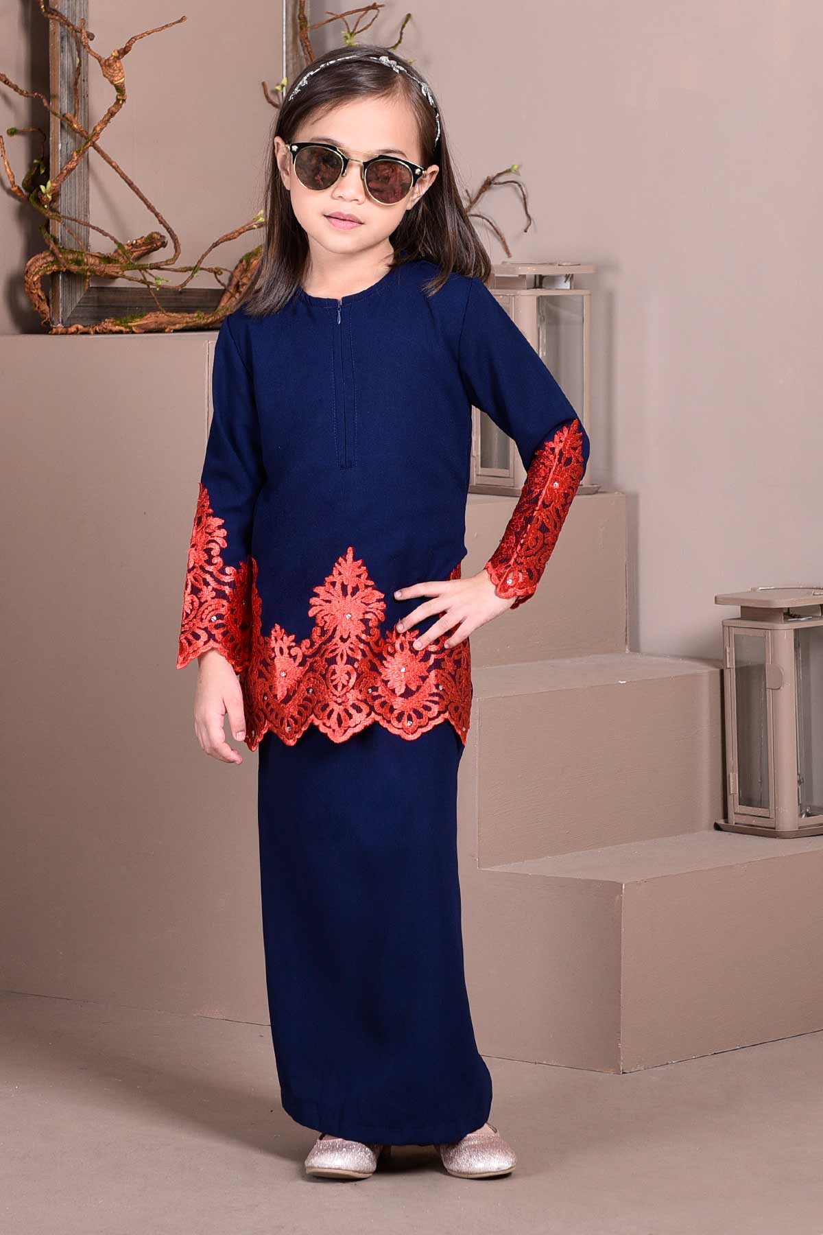 Baju Kurung Lace Royal Maya Kids - Navy Blue