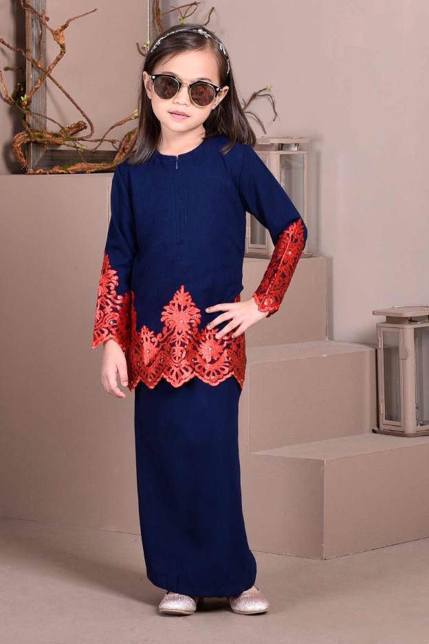 Baju Kurung Lace Royal Maya Kids - Navy Blue