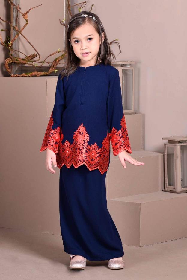 Baju Kurung Lace Royal Maya Kids - Navy Blue