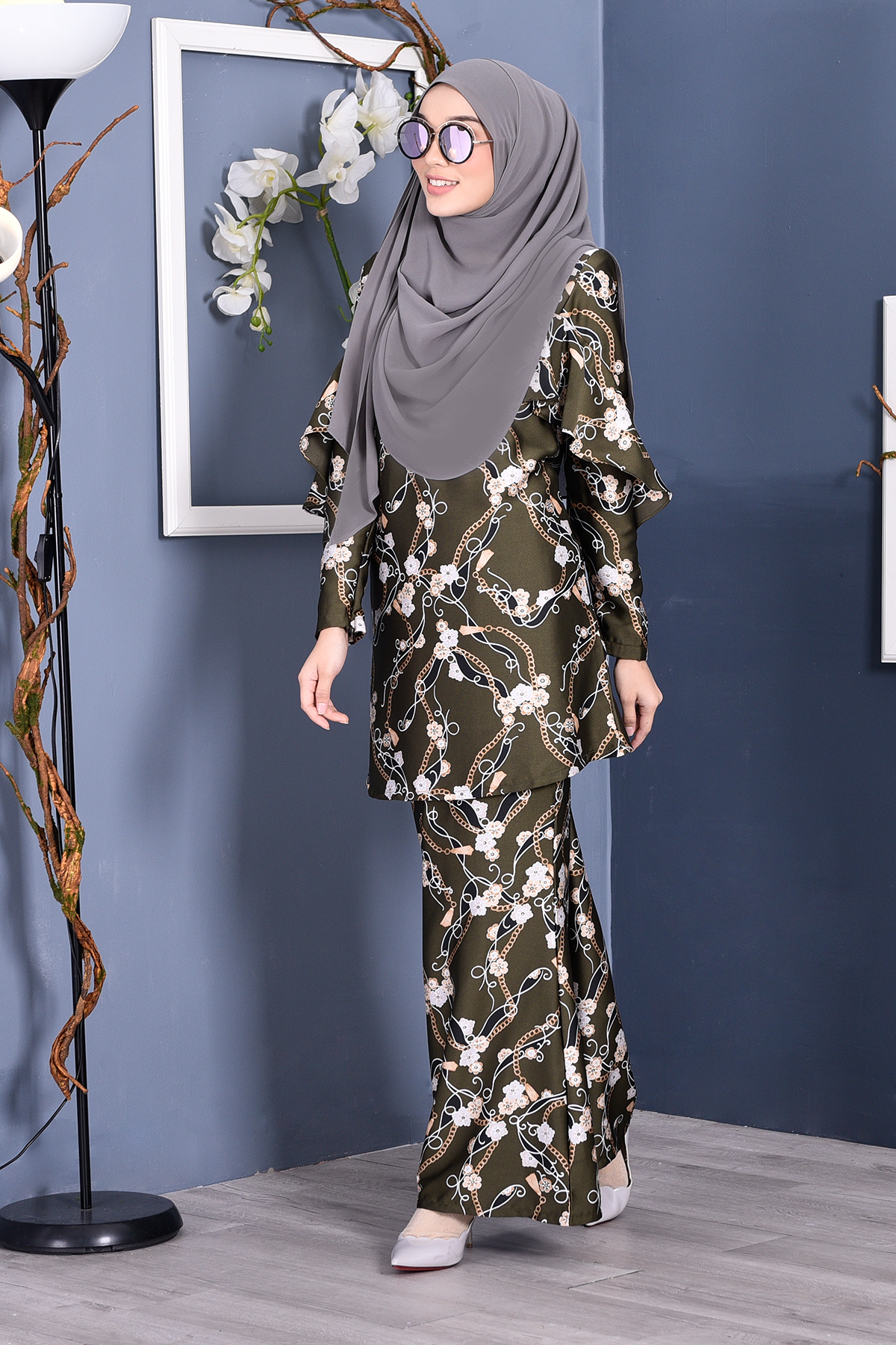Baju Kurung Rosette - Army Green