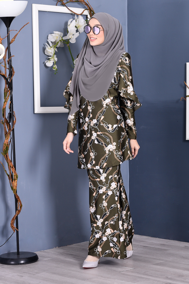 Baju Kurung Rosette - Army Green