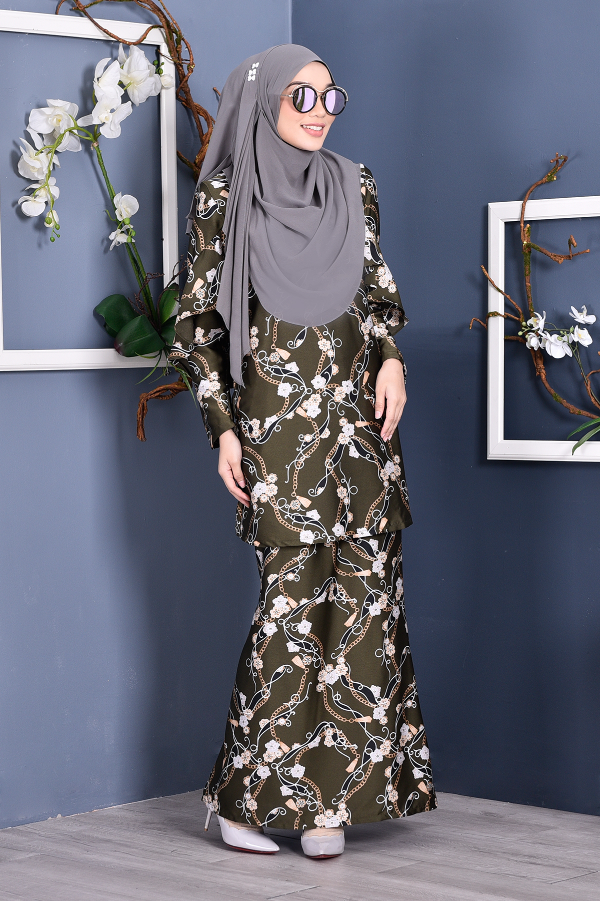 Baju Kurung Rosette - Army Green