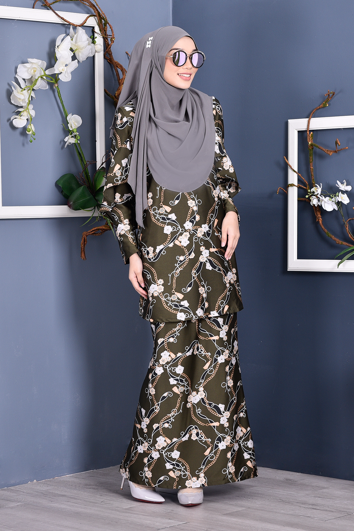 Baju Kurung Rosette - Army Green