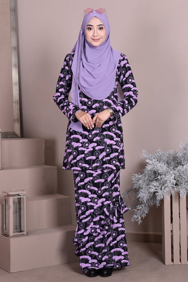 Baju Kurung Ruffle Anna - Lavendar Black