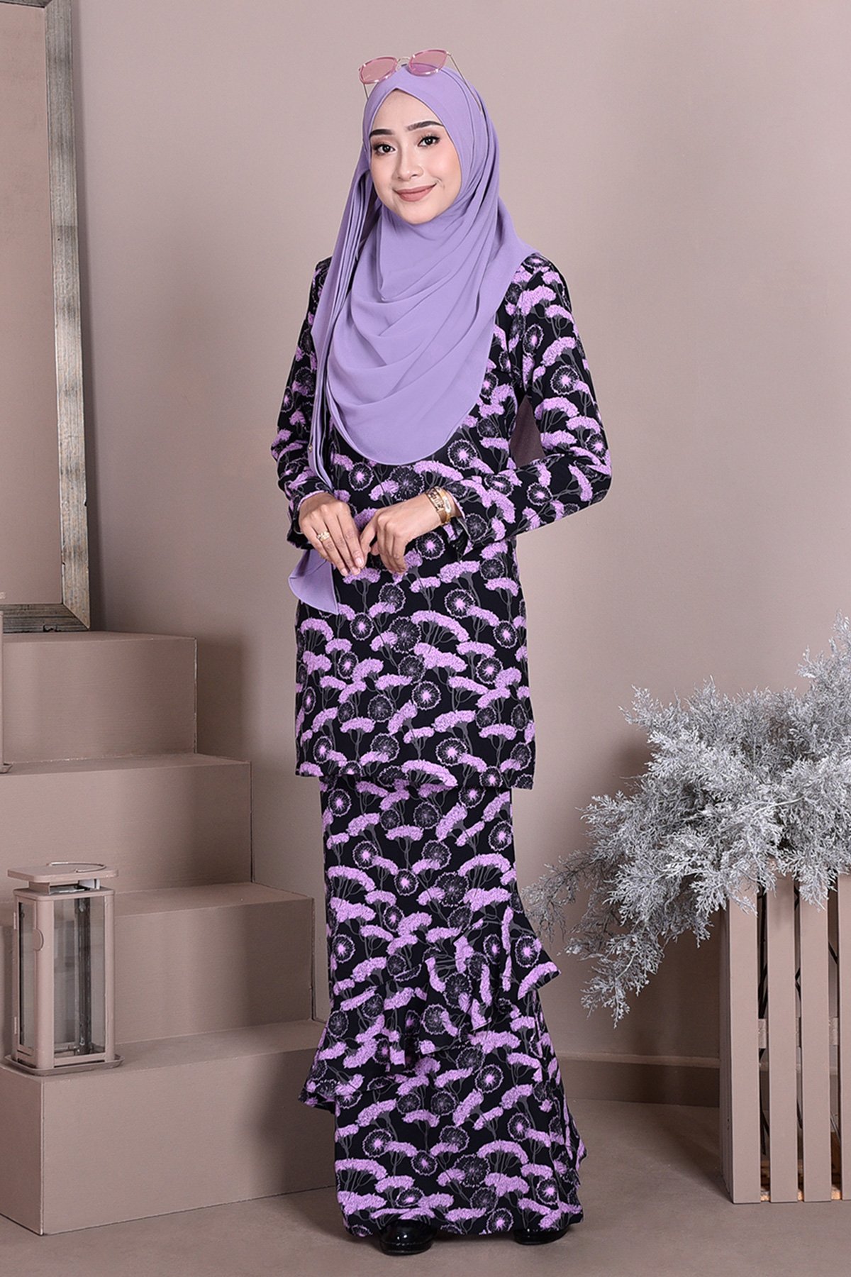 Baju Kurung Ruffle Anna - Lavendar Black